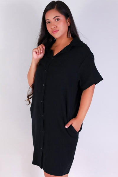 Jeans Warehouse Hawaii - PLUS PLUS WOVEN SOLID DRESSES - EVERYDAY BUTTON-DOWN DRESS | By LUZ