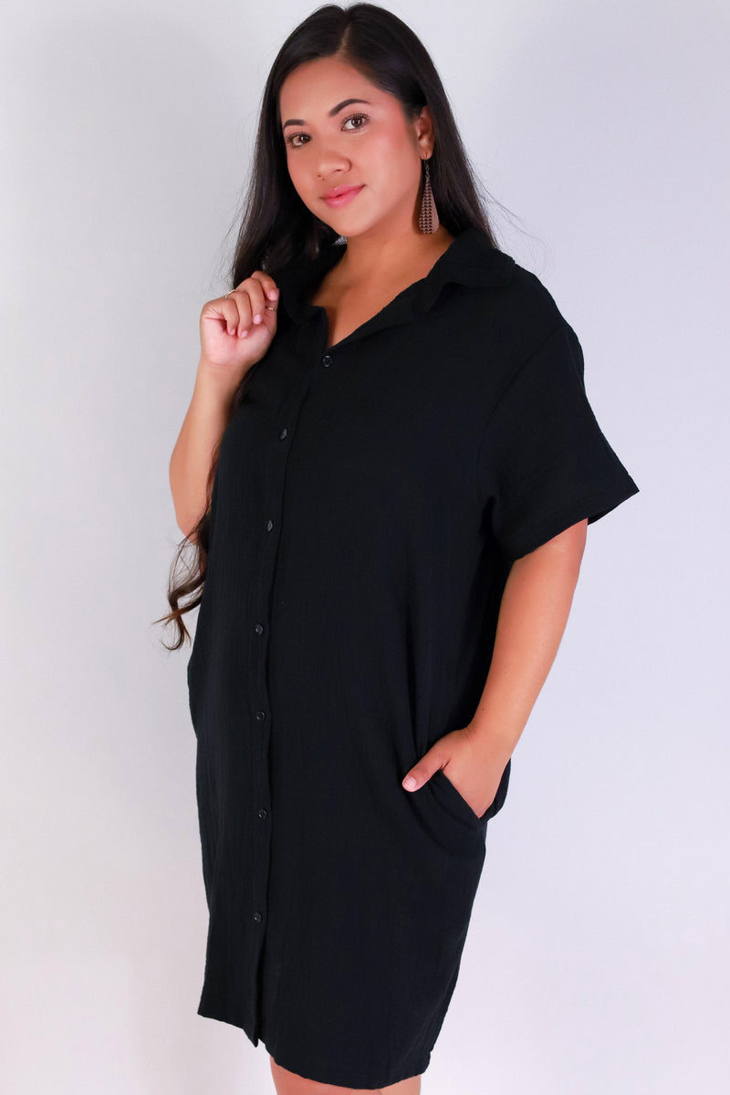 Jeans Warehouse Hawaii - PLUS PLUS WOVEN SOLID DRESSES - EVERYDAY BUTTON-DOWN DRESS | By LUZ
