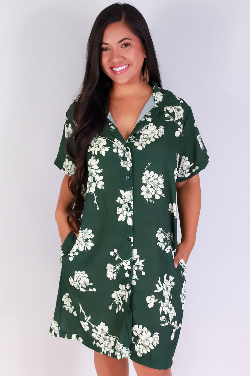 Jeans Warehouse Hawaii - PLUS PLUS WOVEN PRINT DRESSES - SAKURA BUTTON DOWN DRESS | By LUZ