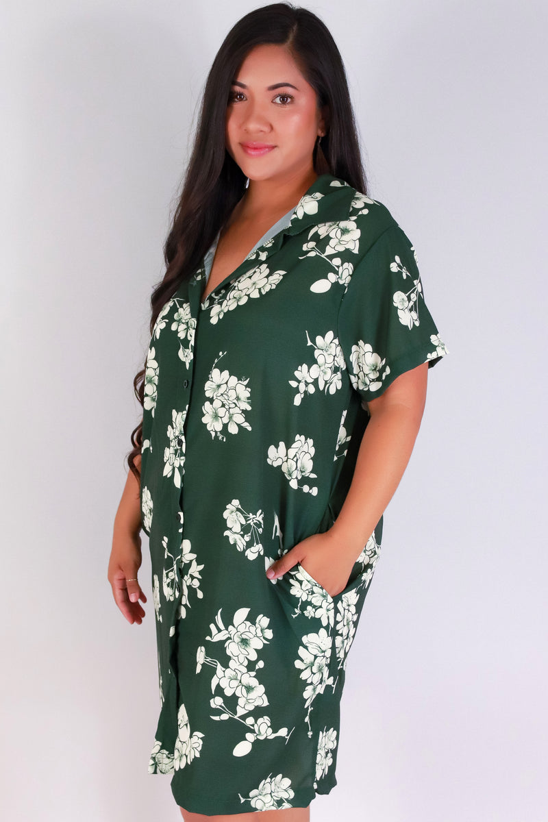 Jeans Warehouse Hawaii - PLUS PLUS WOVEN PRINT DRESSES - SAKURA BUTTON DOWN DRESS | By LUZ