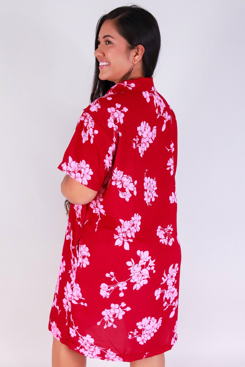 Jeans Warehouse Hawaii - PLUS PLUS WOVEN PRINT DRESSES - SAKURA BUTTON DOWN DRESS | By LUZ