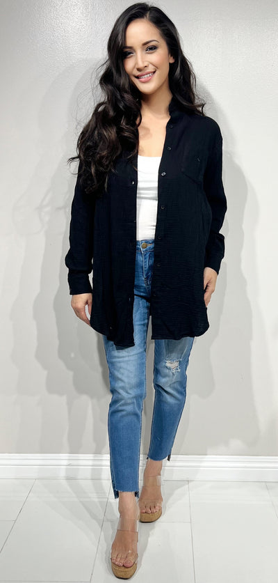 Jeans Warehouse Hawaii - 3/4 & L/S SOLID WOV TOPS - LONG SLEEVE OVERSIZED TOP | By MUSTARD SEED