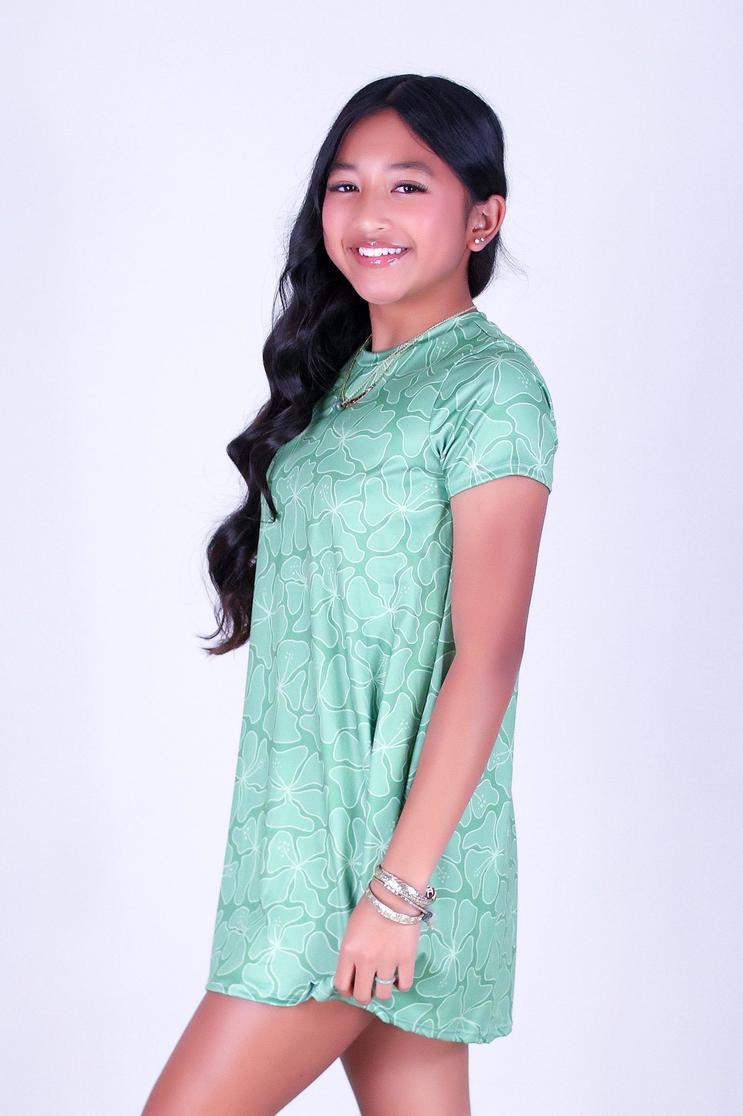 WAVY HIBISCUS TRAPEZE DRESS | KIDS SIZE 2-16