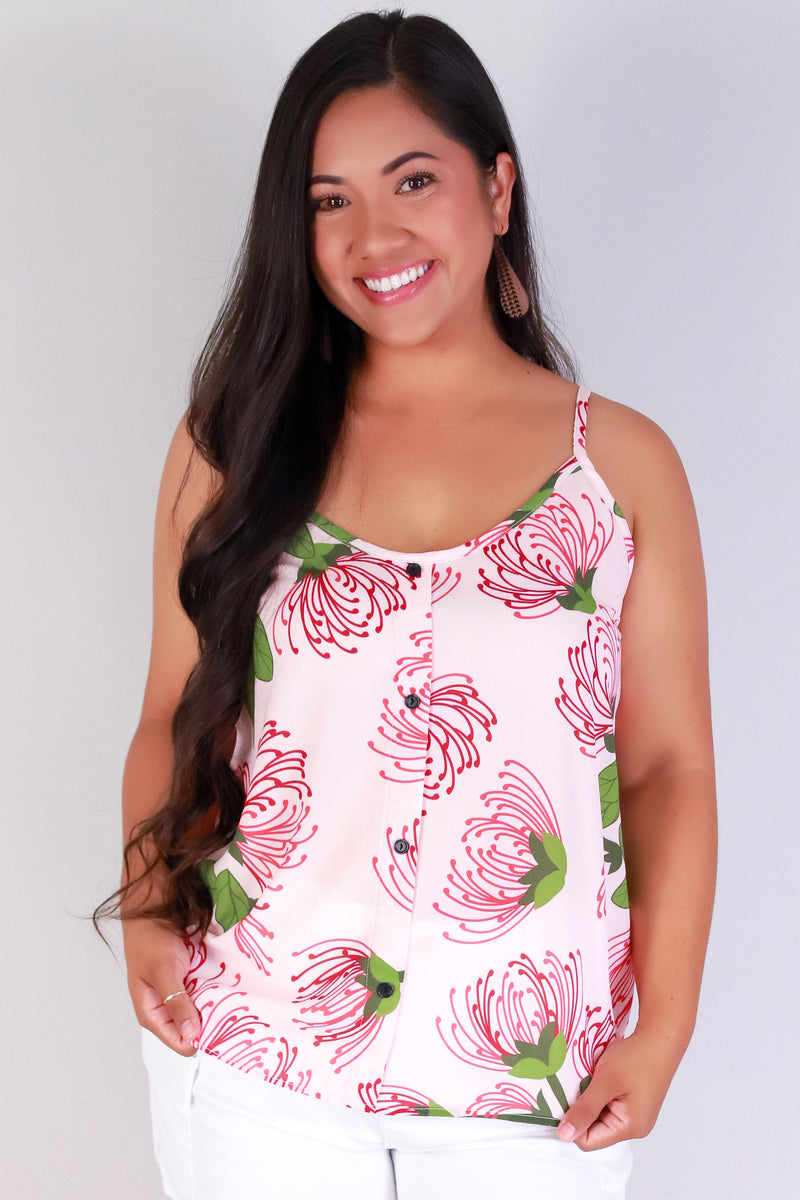 Jeans Warehouse Hawaii - PLUS S/L PRINT WOVEN TOPS - OHIA LEHUA SLEEVELESS TOP | By LUZ