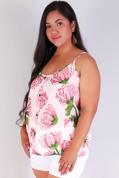 Jeans Warehouse Hawaii - PLUS S/L PRINT WOVEN TOPS - OHIA LEHUA SLEEVELESS TOP | By LUZ