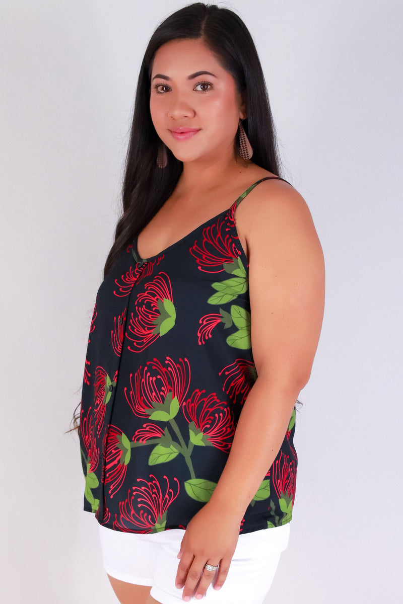 Jeans Warehouse Hawaii - PLUS S/L PRINT WOVEN TOPS - OHIA LEHUA SLEEVELESS TOP | By LUZ