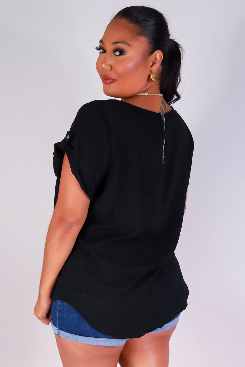 Jeans Warehouse Hawaii - PLUS S/S SOLID WOVEN TOPS - ESSENTIAL EASE TOP | By ZENOBIA