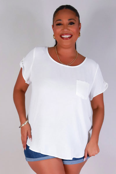 Jeans Warehouse Hawaii - PLUS S/S SOLID WOVEN TOPS - ESSENTIAL EASE TOP | By ZENOBIA