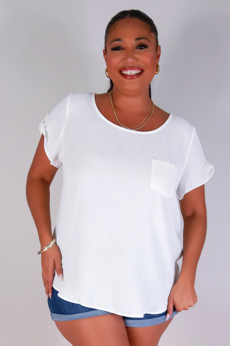 Jeans Warehouse Hawaii - PLUS S/S SOLID WOVEN TOPS - ESSENTIAL EASE TOP | By ZENOBIA