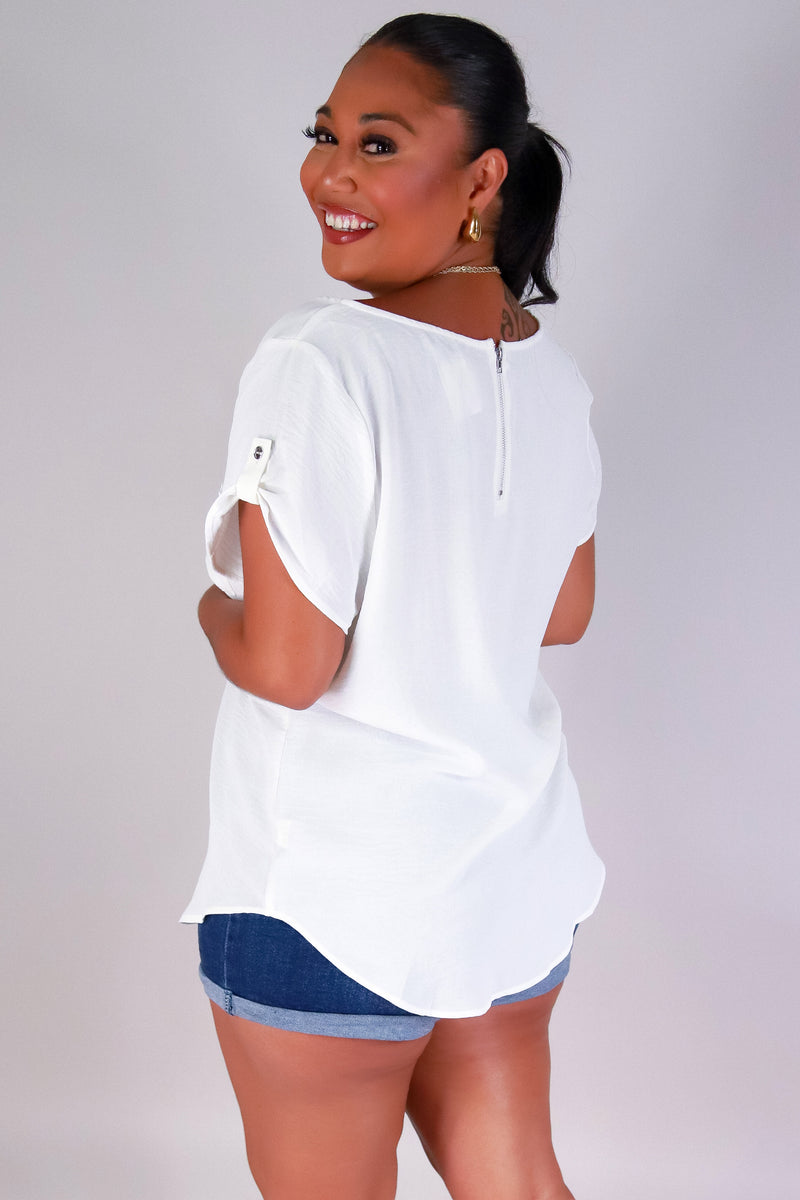 Jeans Warehouse Hawaii - PLUS S/S SOLID WOVEN TOPS - ESSENTIAL EASE TOP | By ZENOBIA