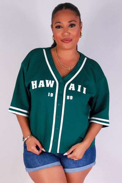 Jeans Warehouse Hawaii - PLUS S/S PRINT WOVEN TOPS - HAWAII BASEBALL JERSEY | By I JOAH