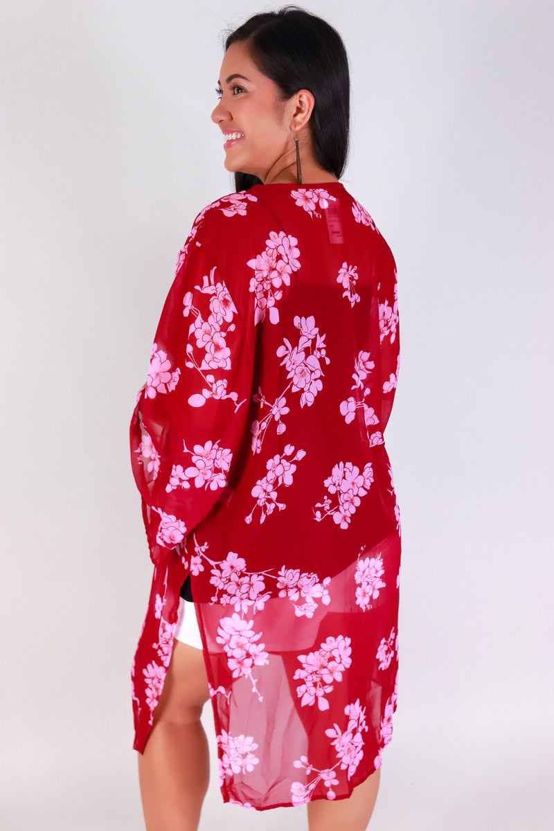Jeans Warehouse Hawaii - PLUS S/S PRINT WOVEN TOPS - SAKURA CHIFFON CARDIGAN | By LUZ