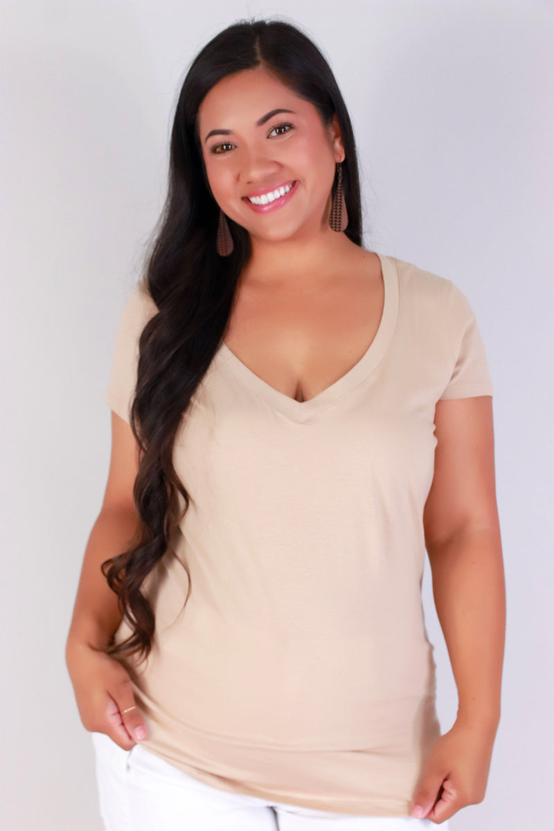 Jeans Warehouse Hawaii - PLUS BASIC V NECK TEES - DAVIE TEE | By AMBIANCE APPAREL