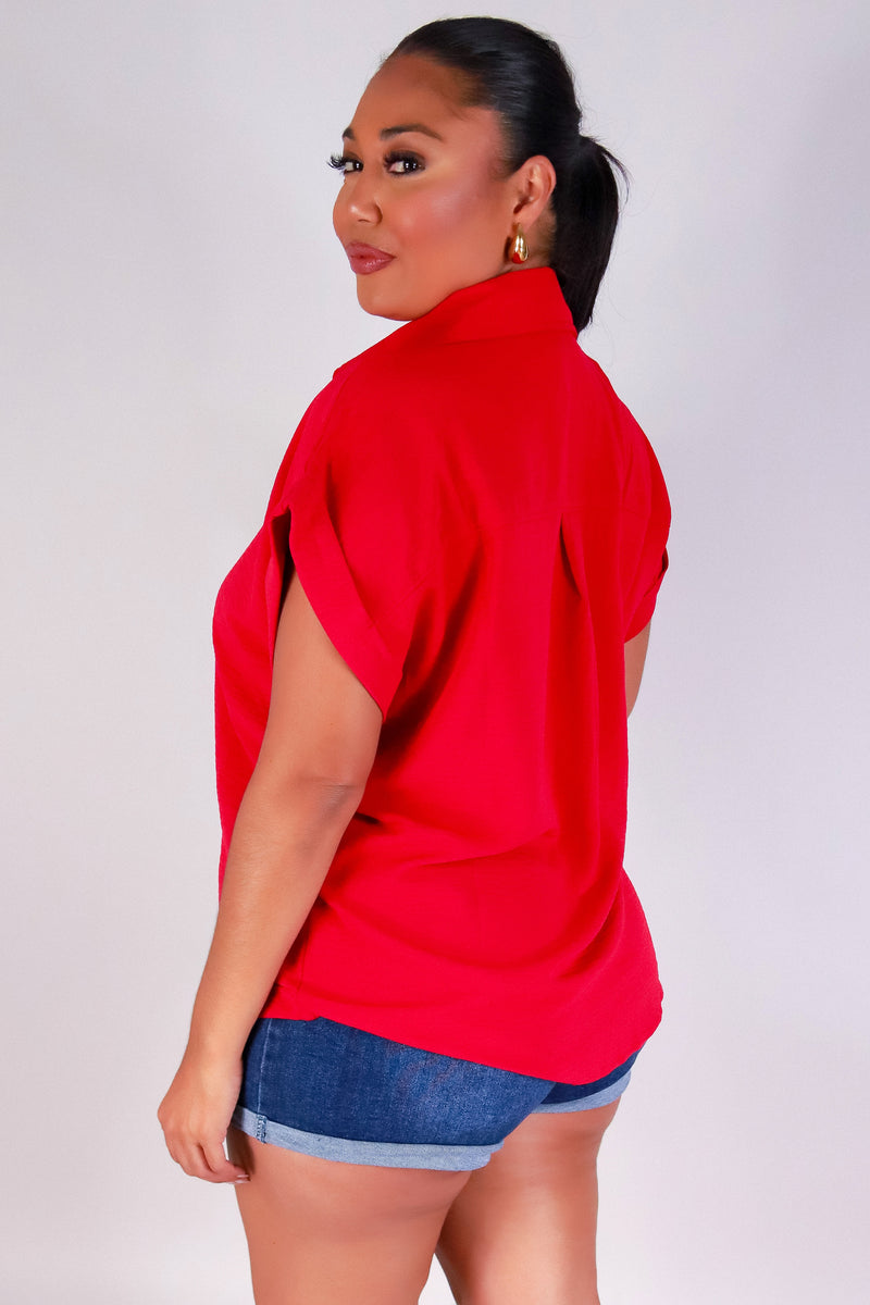 Jeans Warehouse Hawaii - PLUS S/S SOLID WOVEN TOPS - THE DAILY BUTTON DOWN TOP | By ZENOBIA