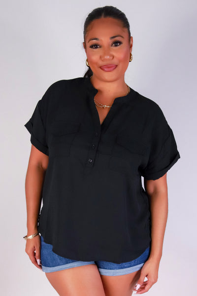 Jeans Warehouse Hawaii - PLUS S/S SOLID WOVEN TOPS - AFTER DUSK TOP | By ZENOBIA