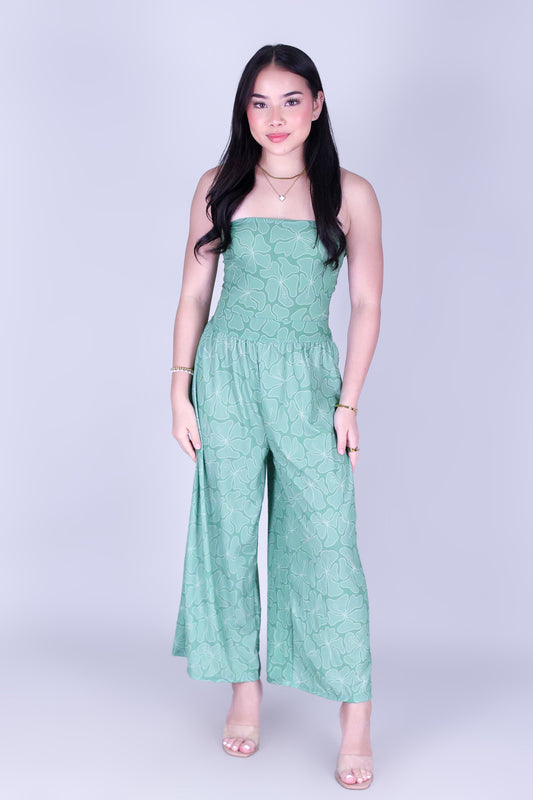 WAVY HIBISCUS TIE BACK JUMPSUIT
