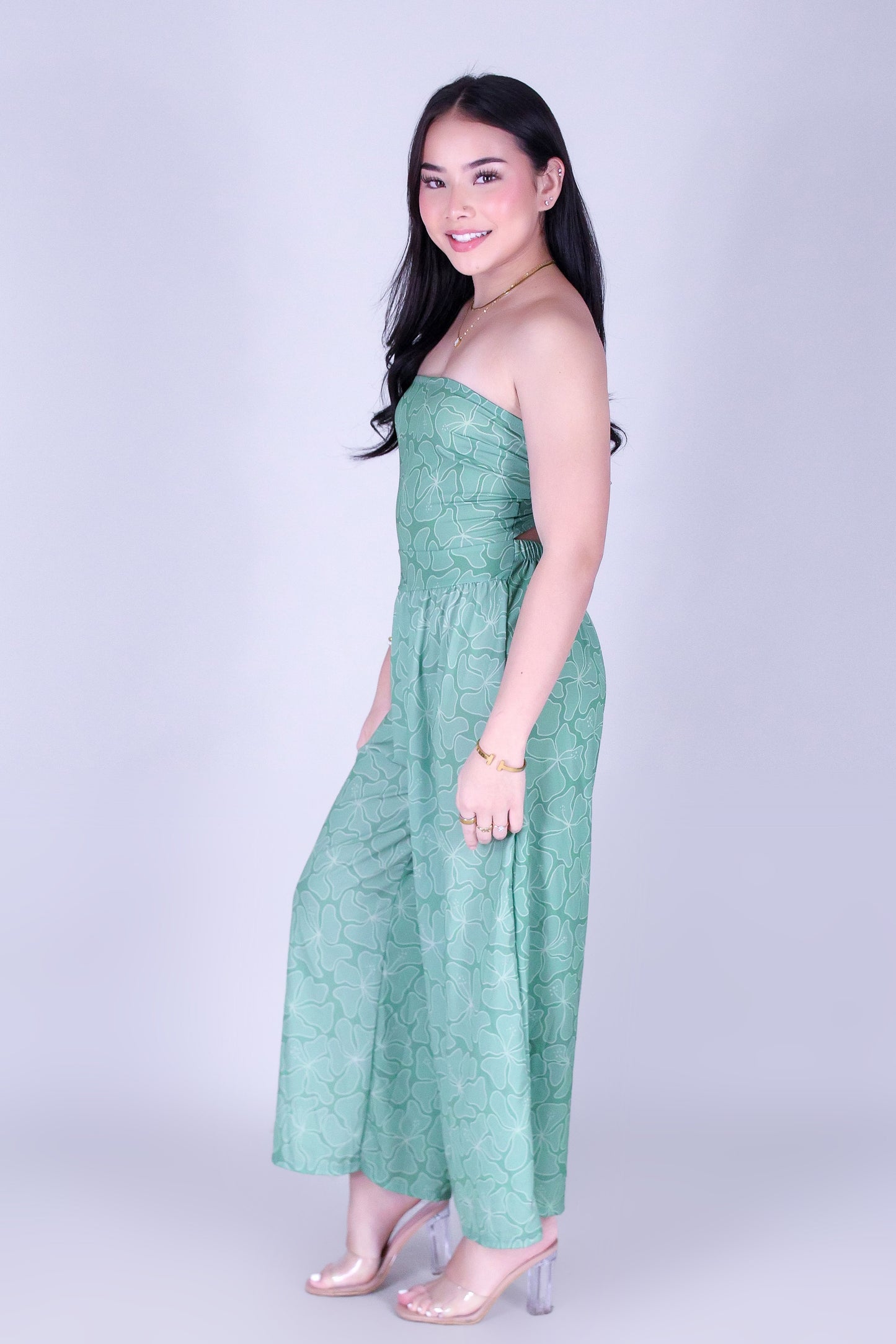 WAVY HIBISCUS TIE BACK JUMPSUIT