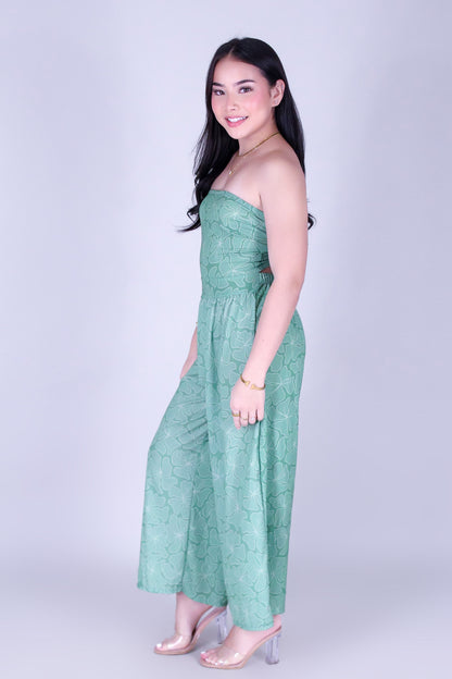 WAVY HIBISCUS TIE BACK JUMPSUIT