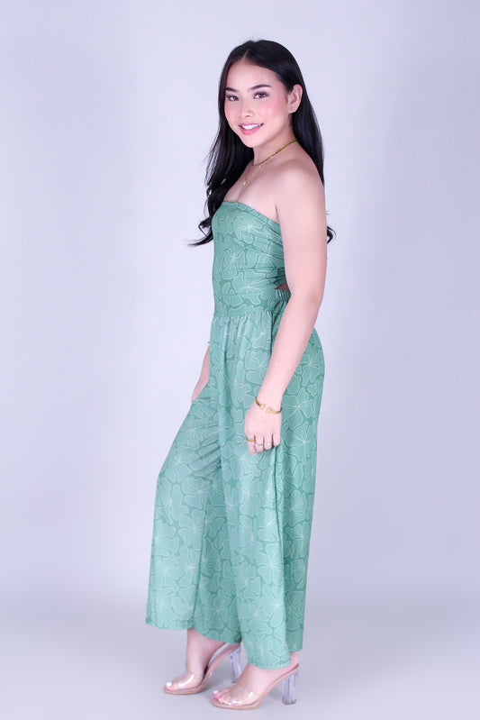WAVY HIBISCUS TIE BACK JUMPSUIT
