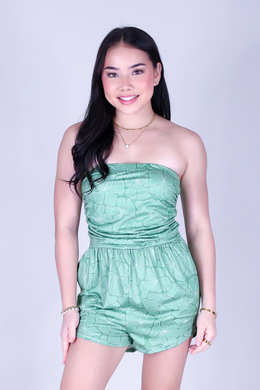 WAVY HIBISCUS TUBE ROMPER