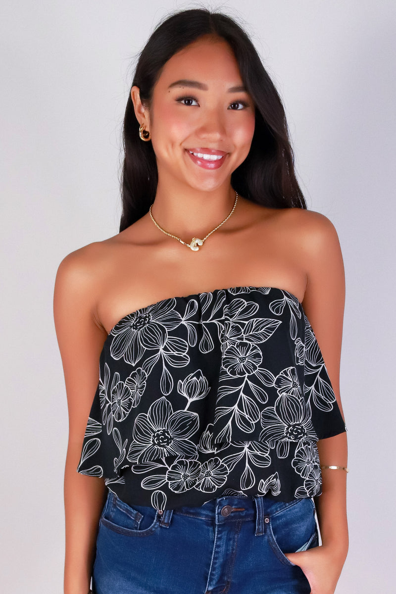 Jeans Warehouse Hawaii - TANK PRINT WOVEN DRESSY TOPS - FLUTTER KISSES TUBE TOP | By PAPERMOON/ B_ENVIED