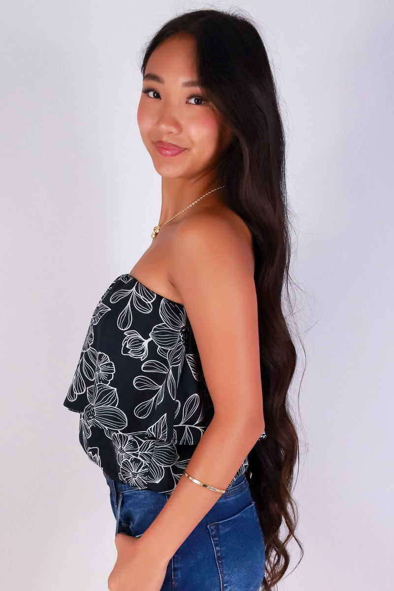 Jeans Warehouse Hawaii - TANK PRINT WOVEN DRESSY TOPS - FLUTTER KISSES TUBE TOP | By PAPERMOON/ B_ENVIED