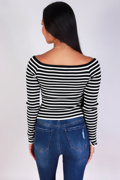 Jeans Warehouse Hawaii - SOLID LONG SLV TOPS - STRIPE ME SWEET TOP | By ACTIVE USA