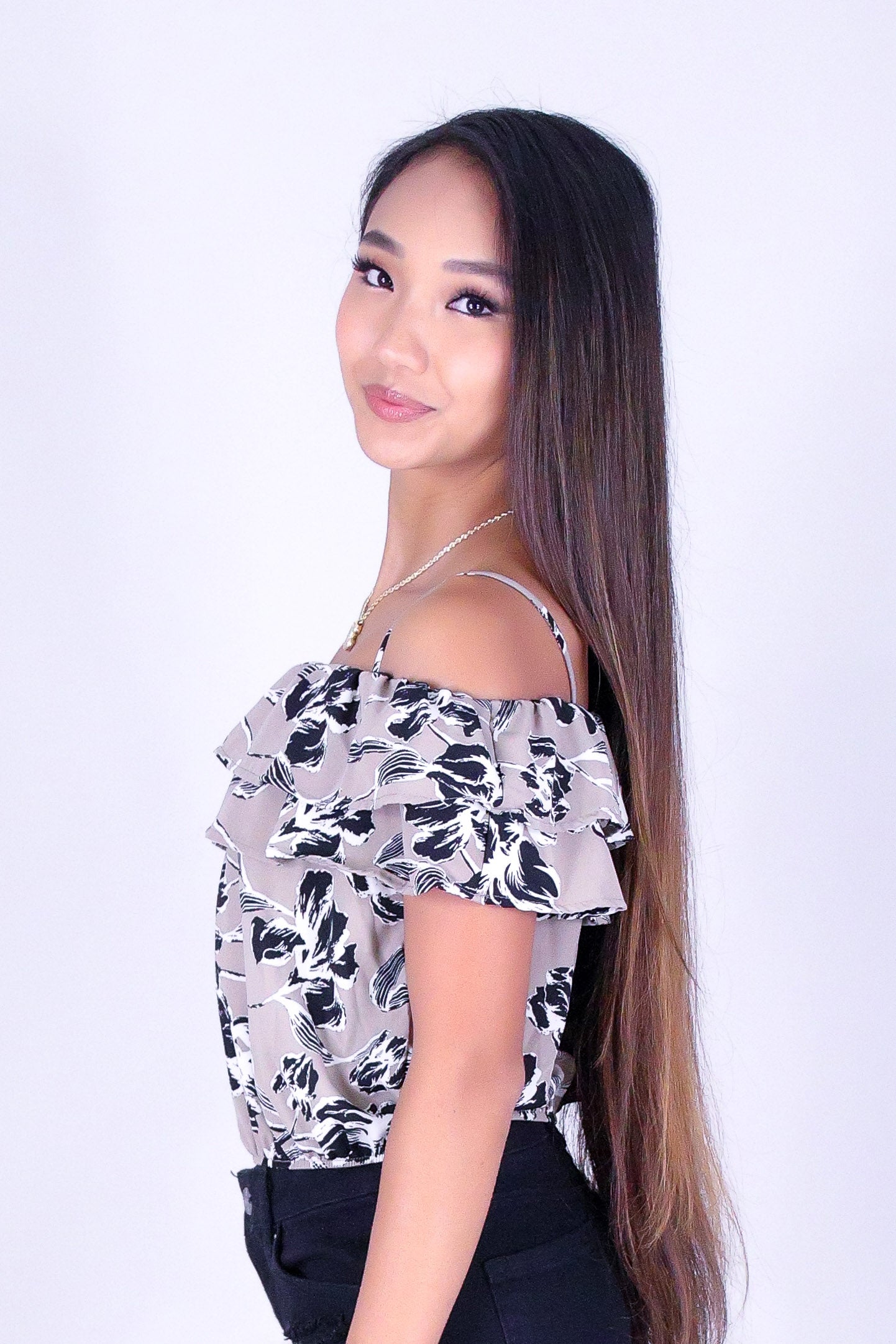 WHISPER BLOOM COLD-SHOULDER TOP