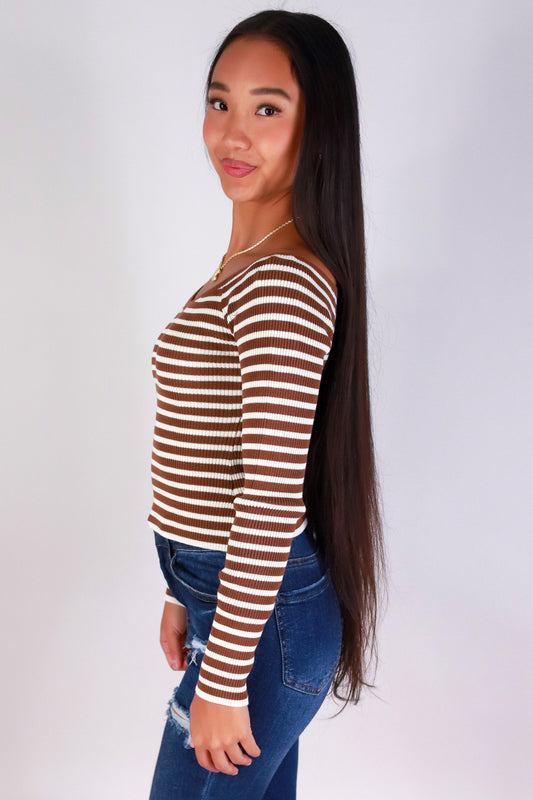 Jeans Warehouse Hawaii - SOLID LONG SLV TOPS - STRIPE ME SWEET TOP | By ACTIVE USA