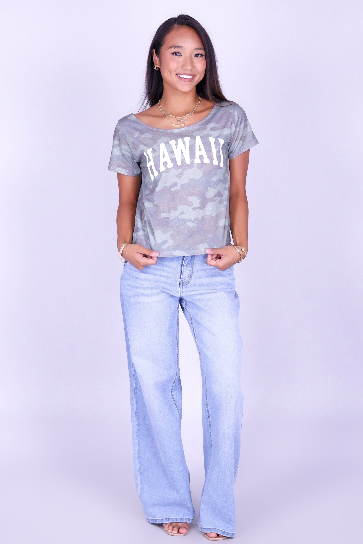 HAWAII CAMO OFF SHOULDER TEE