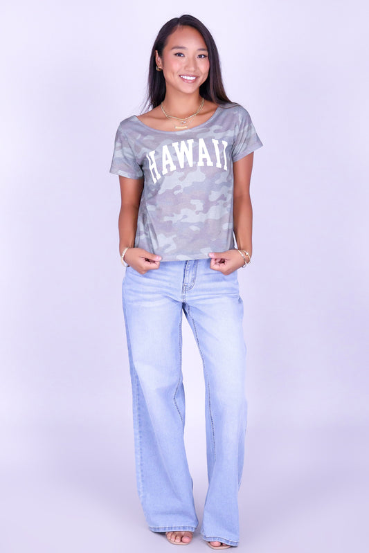 HAWAII CAMO OFF SHOULDER TEE