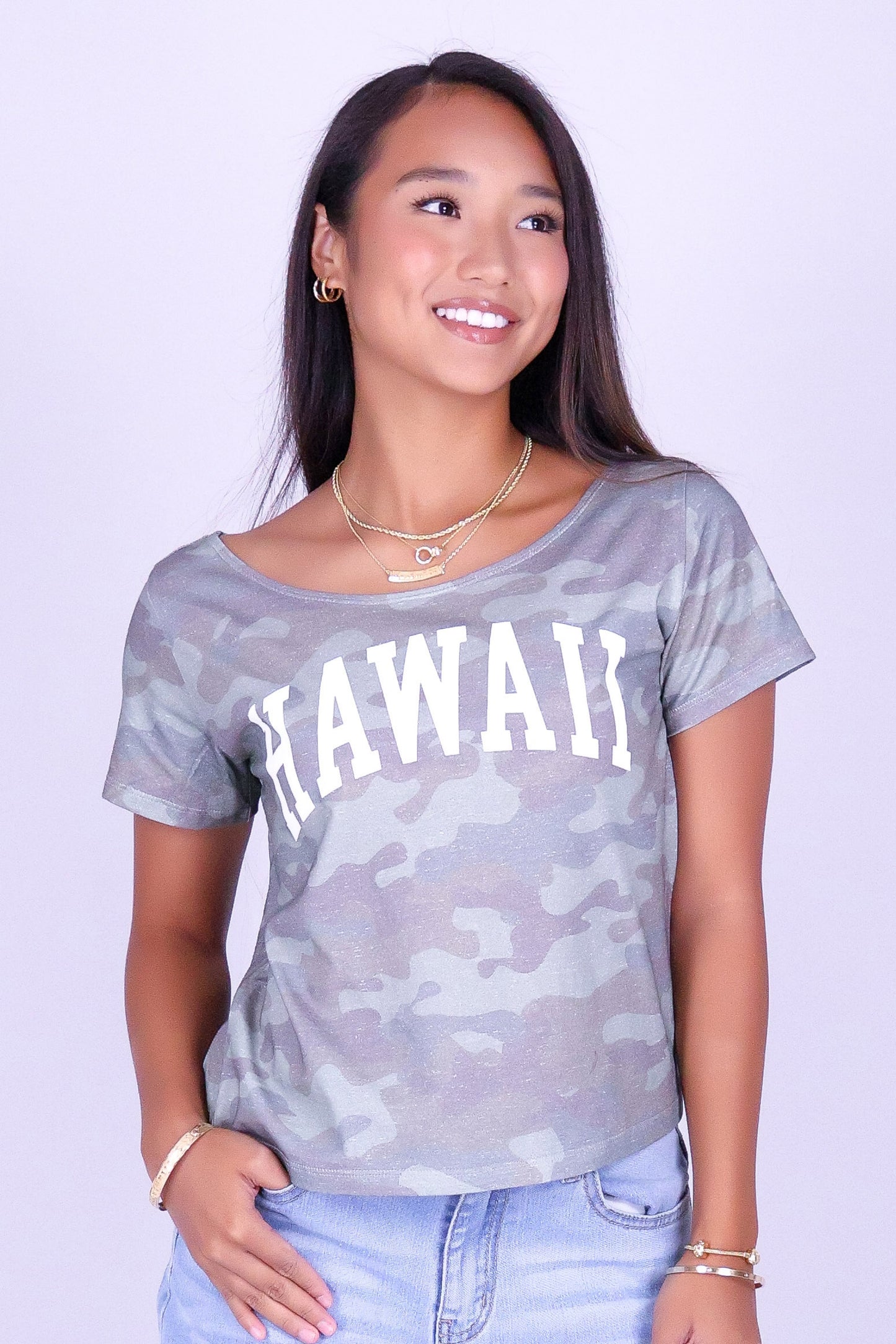 HAWAII CAMO OFF SHOULDER TEE