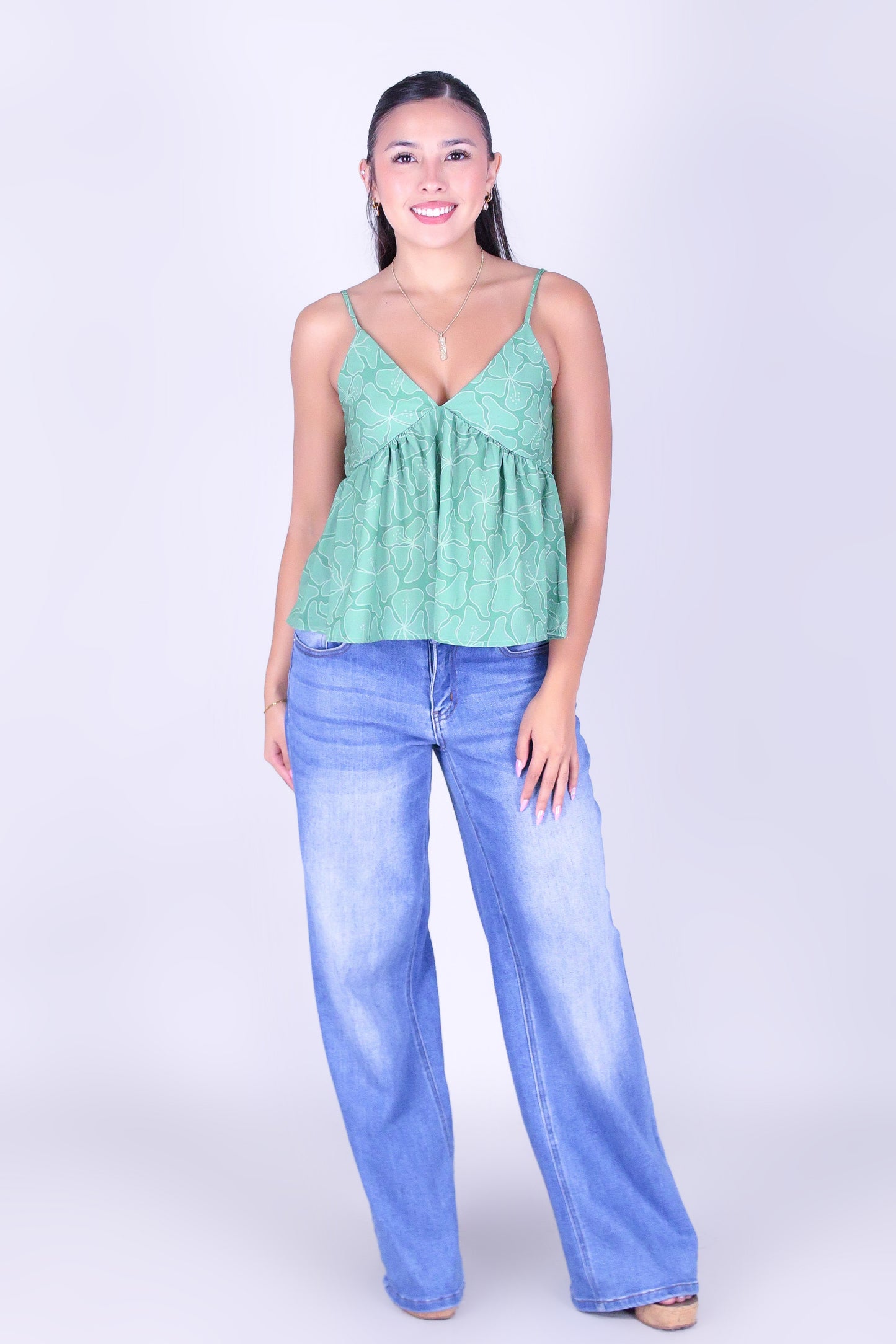 WAVY HIBISCUS BABYDOLL TOP