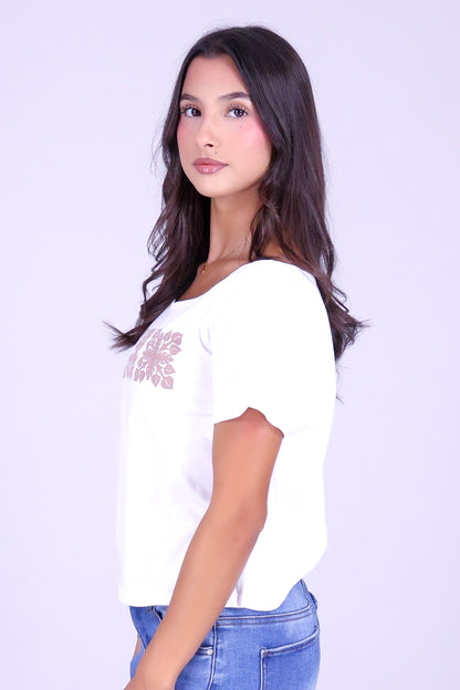 QUILT OFF SHOULDER CROP TEE