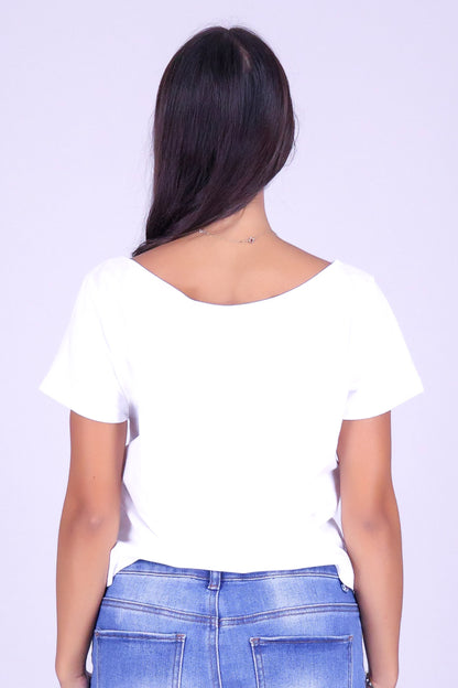 QUILT OFF SHOULDER CROP TEE