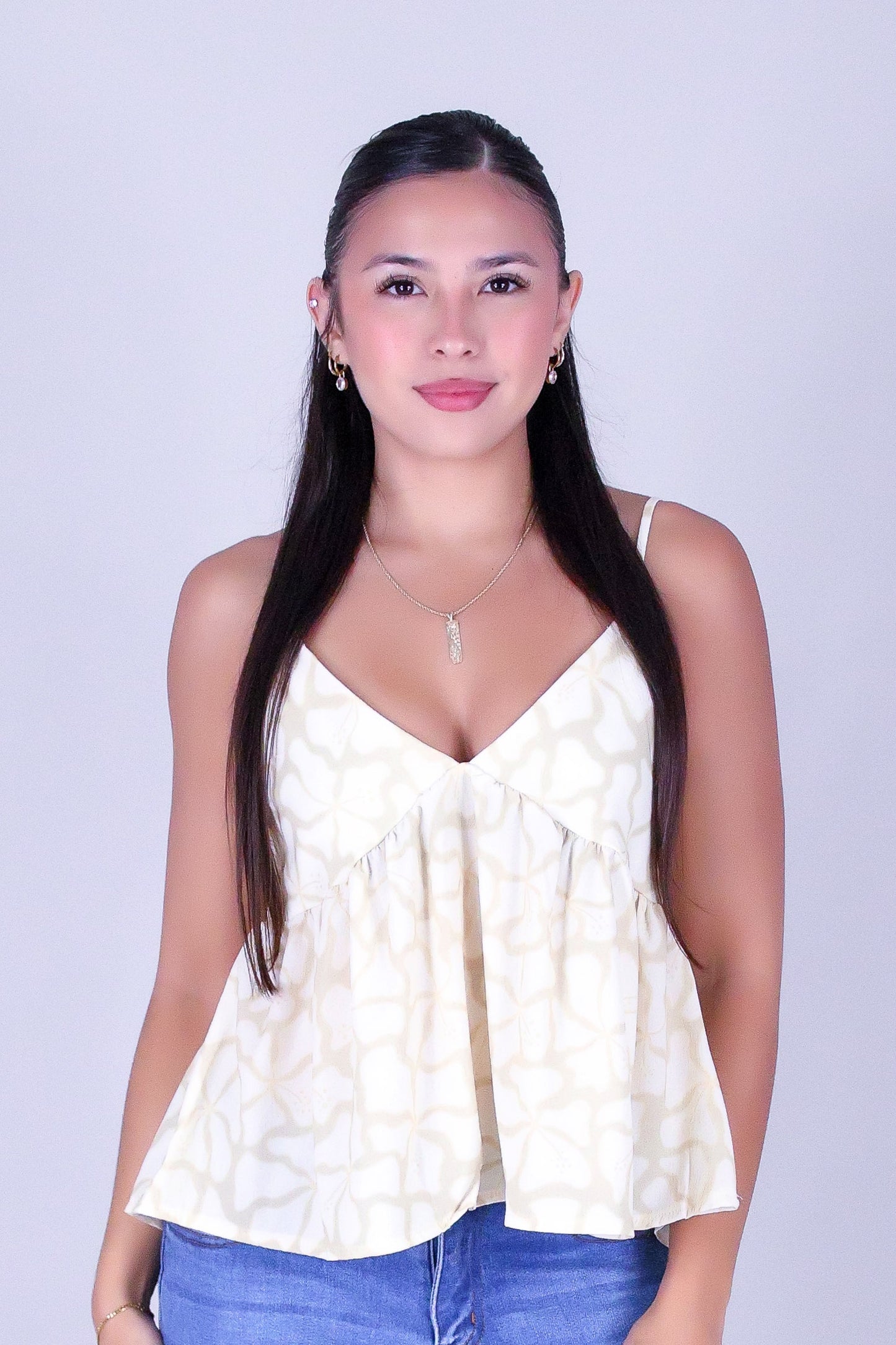 WAVY HIBISCUS BABYDOLL TOP