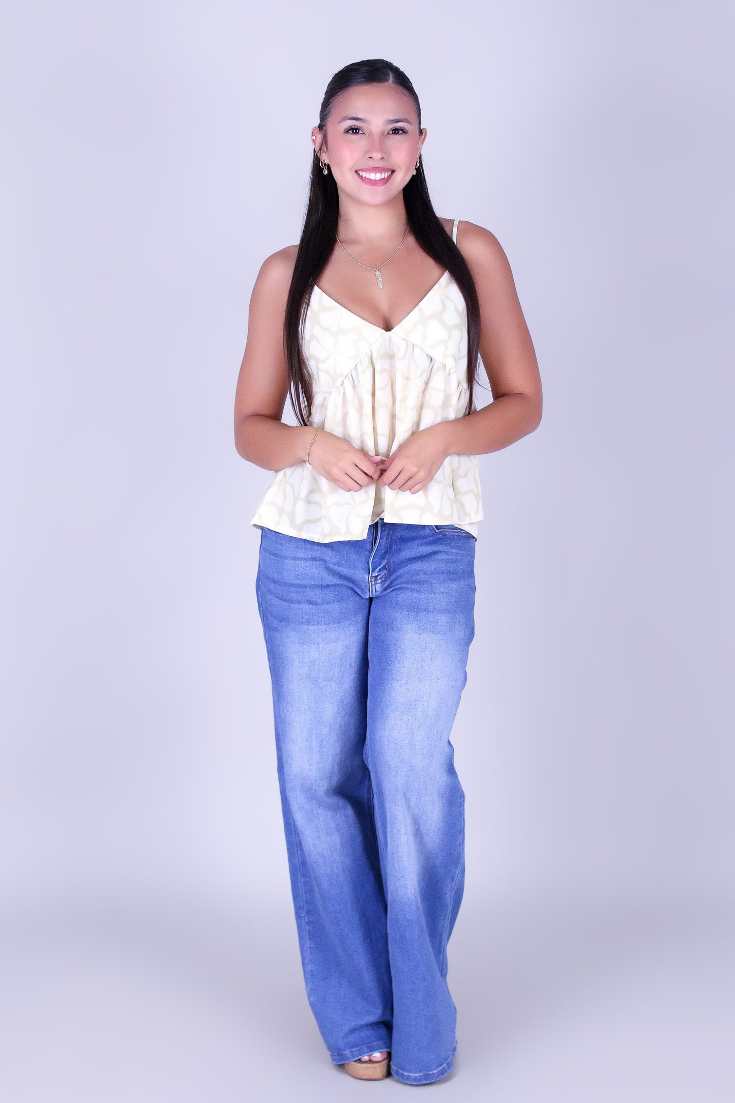 WAVY HIBISCUS BABYDOLL TOP