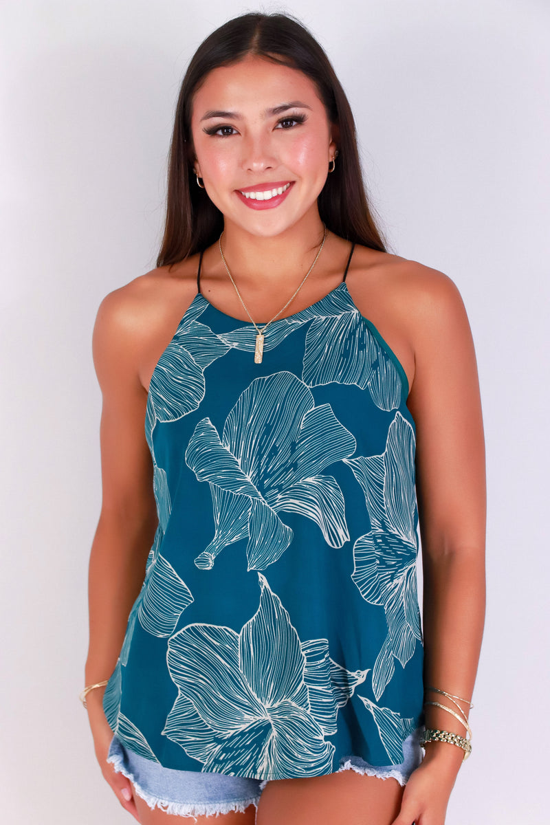 Jeans Warehouse Hawaii - TANK PRINT WOVEN DRESSY TOPS - LINE & BLOOM TOP | By PAPERMOON/ B_ENVIED
