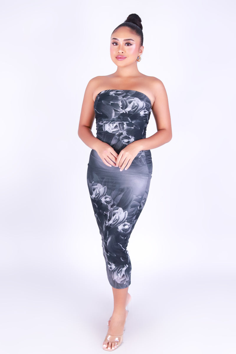 FLORAL DAYDREAM MESH TUBE DRESS