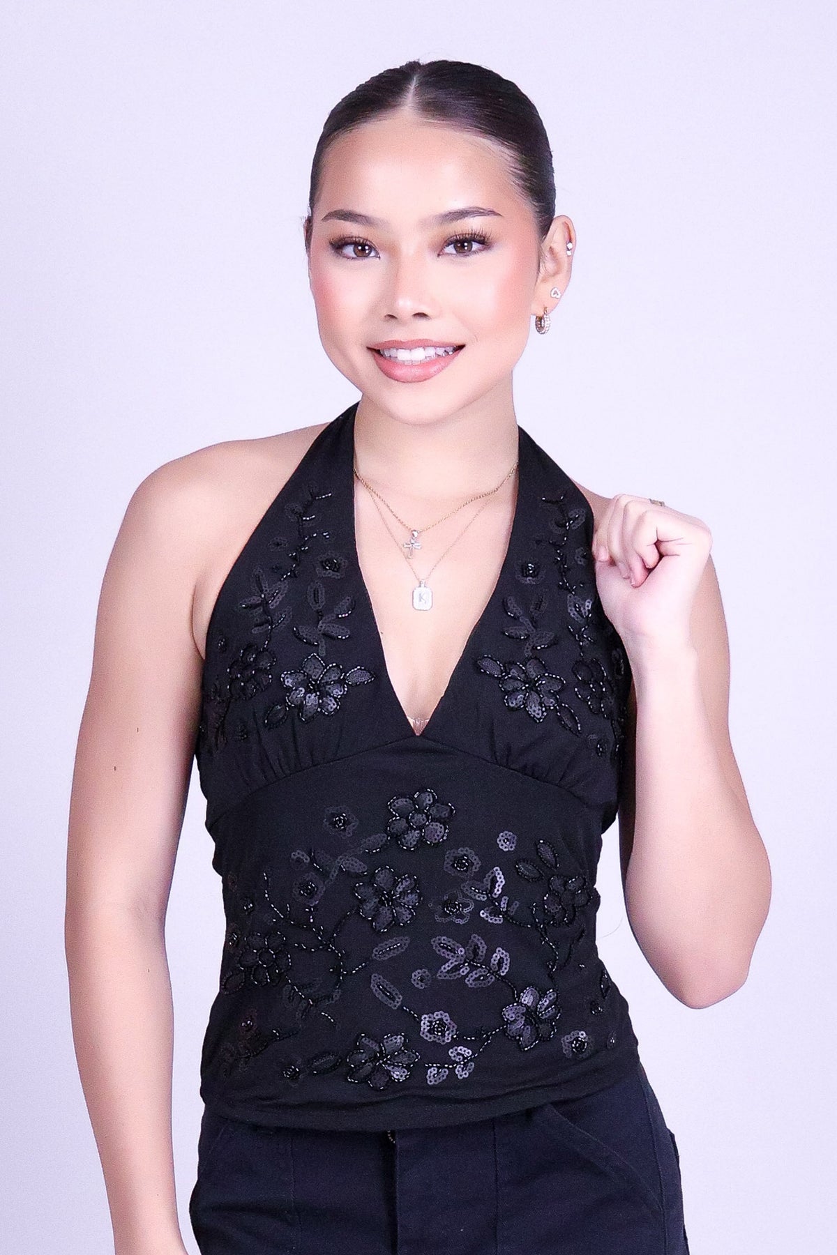 MADE FOR KEEPS BEADED HALTER TOP