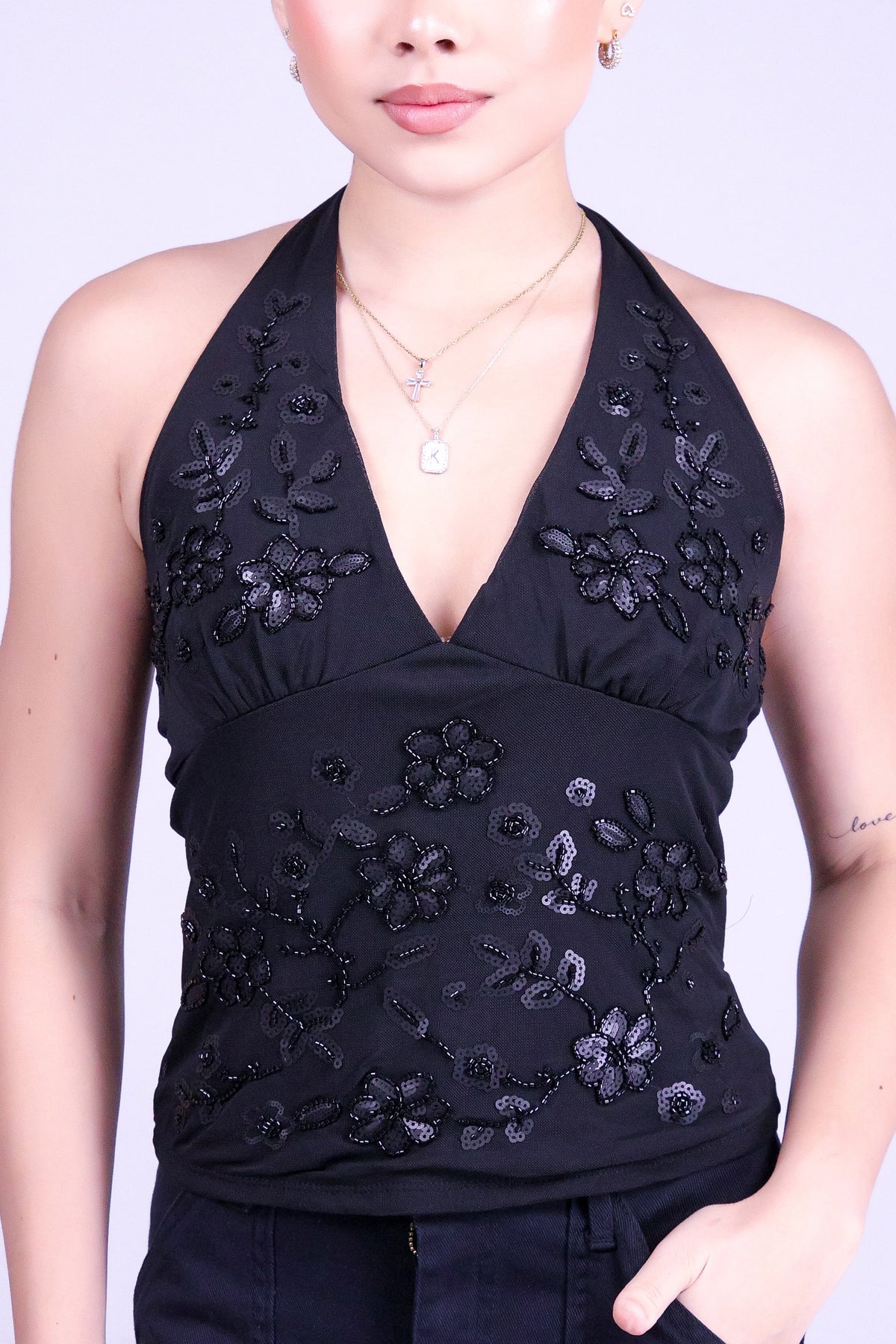 MADE FOR KEEPS BEADED HALTER TOP
