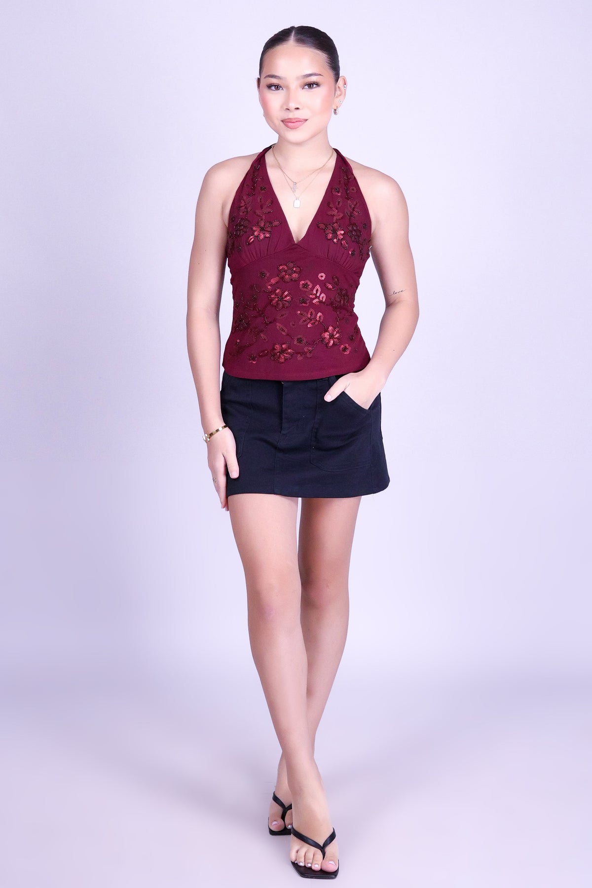 MADE TO KEEP BEADED HALTER TOP