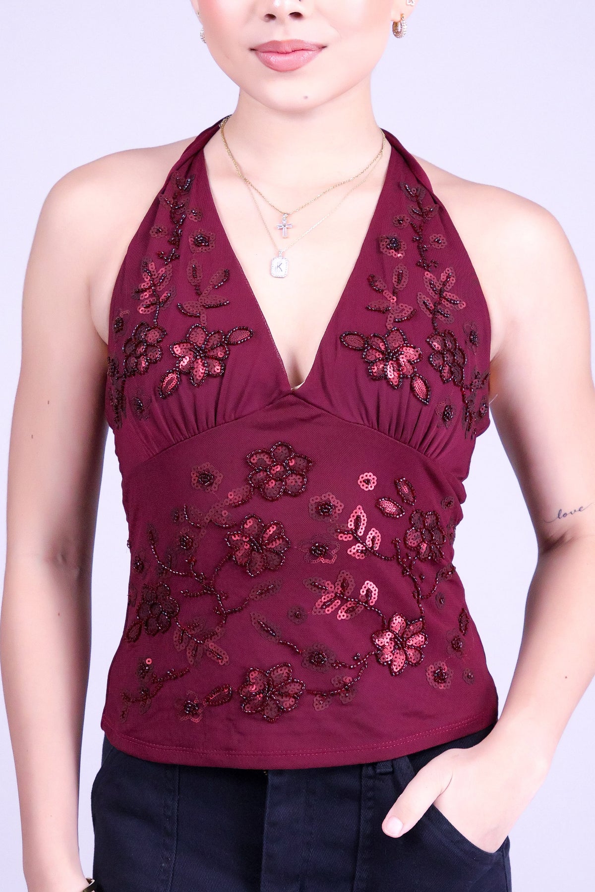 MADE TO KEEP BEADED HALTER TOP