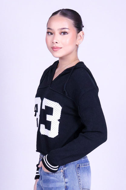 ALL FOR THE GAME CROP VARSITY SWEATER