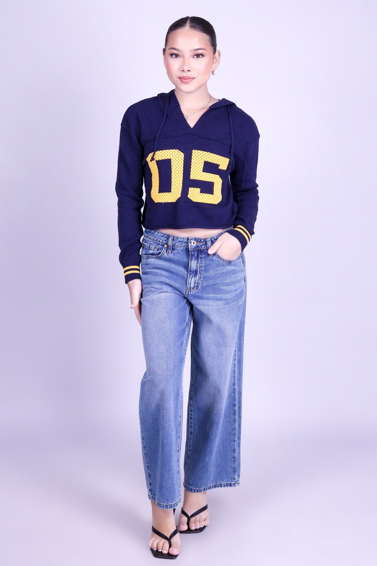 ALL FOR THE GAME CROP VARSITY SWEATER
