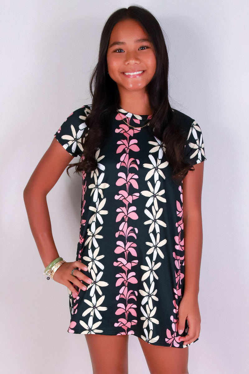 Jeans Warehouse Hawaii - DRESS RMPR 7-16 - PLUMERIA TIARE TRAPEZE DRESS | KIDS SIZE 7-16 | By LUZ