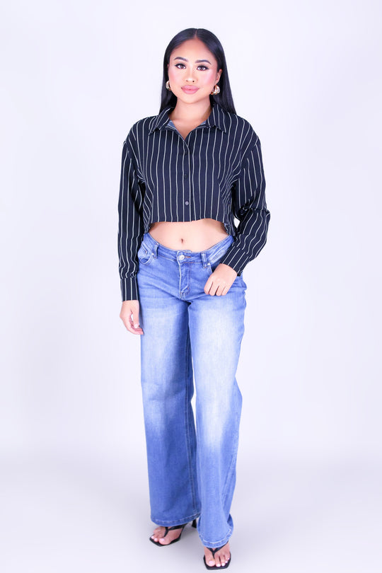 CITY STRIPE LONG SLEEVE CROP TOP