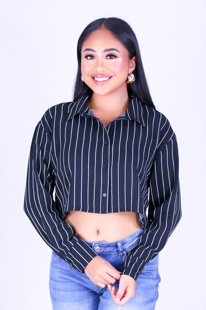 CITY STRIPE LONG SLEEVE CROP TOP