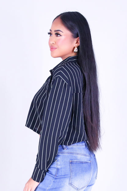 CITY STRIPE LONG SLEEVE CROP TOP