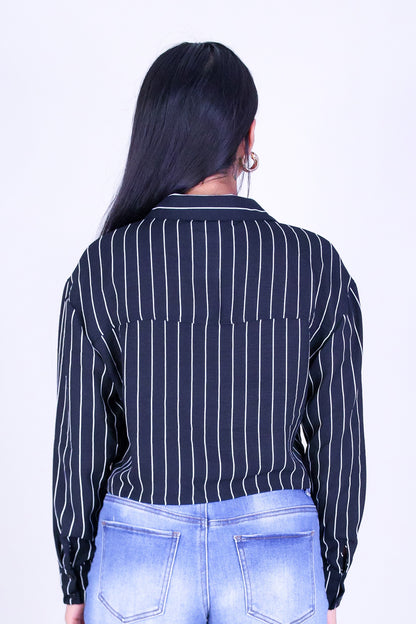 CITY STRIPE LONG SLEEVE CROP TOP